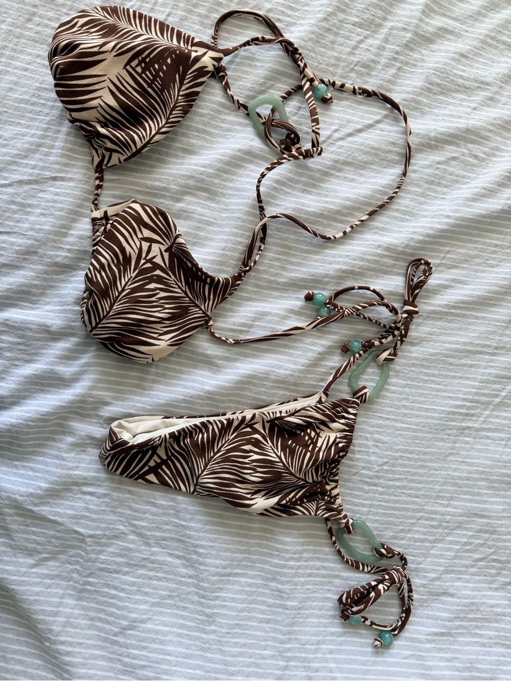 Victoria's Secret Brown and Cream Leaf-Print String Bikini